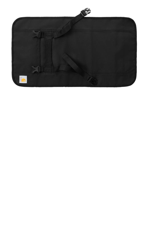 Black Carhartt 18-pocket utility roll with flat front, durable canvas construction, and multiple storage compartments for tools.