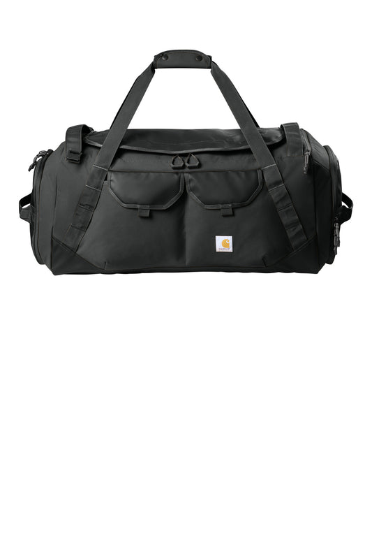 Black Carhartt 75L Heavy Haul Duffel bag with sturdy handles and zipper closure, designed for durable, large-capacity storage.