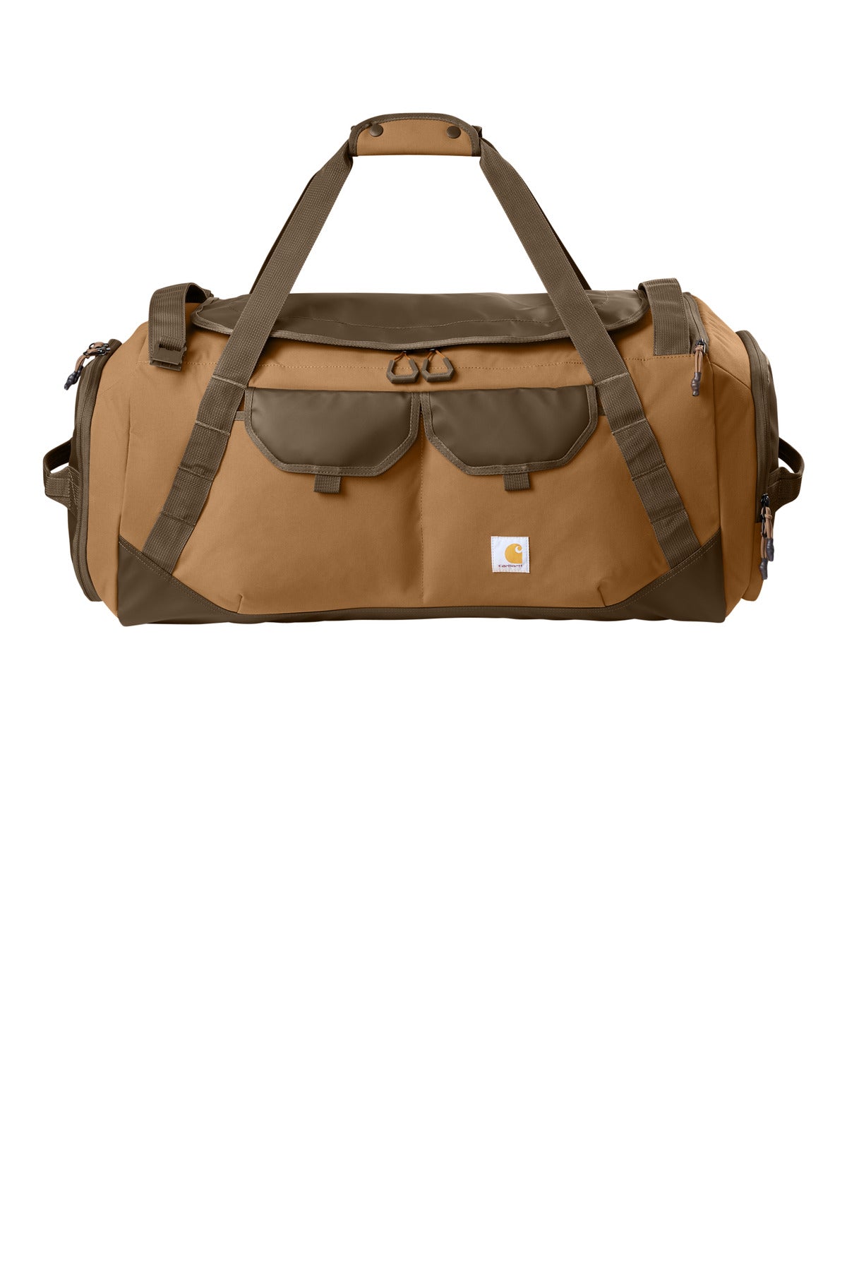 Carhartt 75L Heavy Haul Duffel bag in brown with sturdy handles and zipper closure, designed for durable travel and hauling.