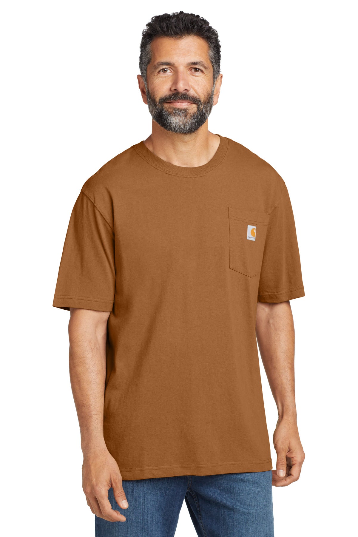 Carhartt Workwear Pocket Short Sleeve T-Shirt in brown, front view showing chest pocket and classic fit.