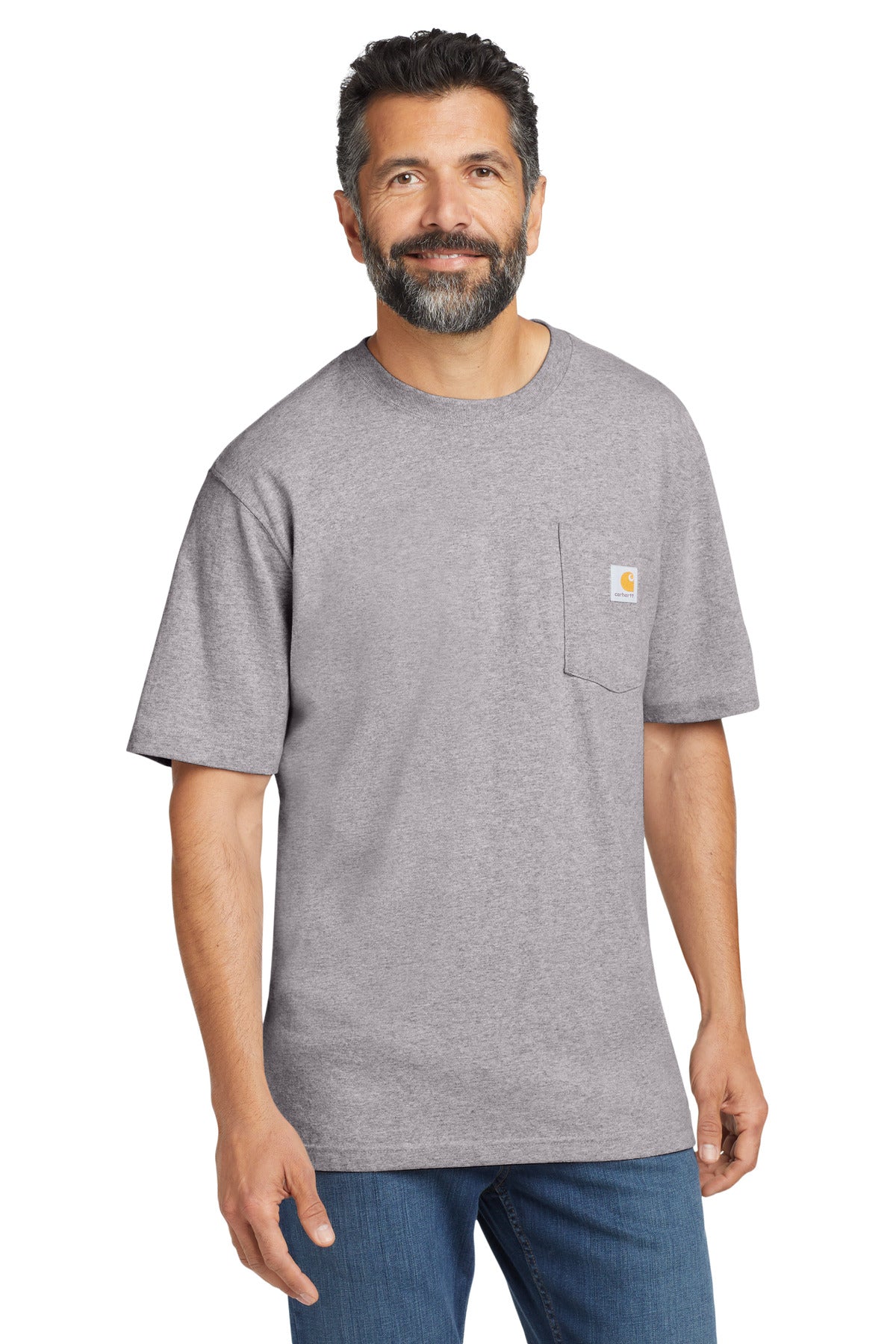 Carhartt tall workwear pocket short sleeve T-shirt in heather grey, featuring chest pocket and casual fit.