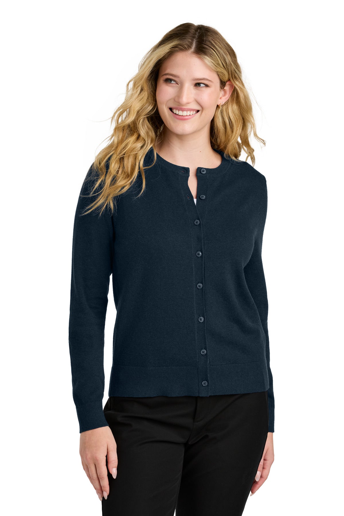 Port Authority ®  Women's Easy Care Crewneck Cardigan Sweater LSW2870 - Angelheart Embroidery and Screen Printing