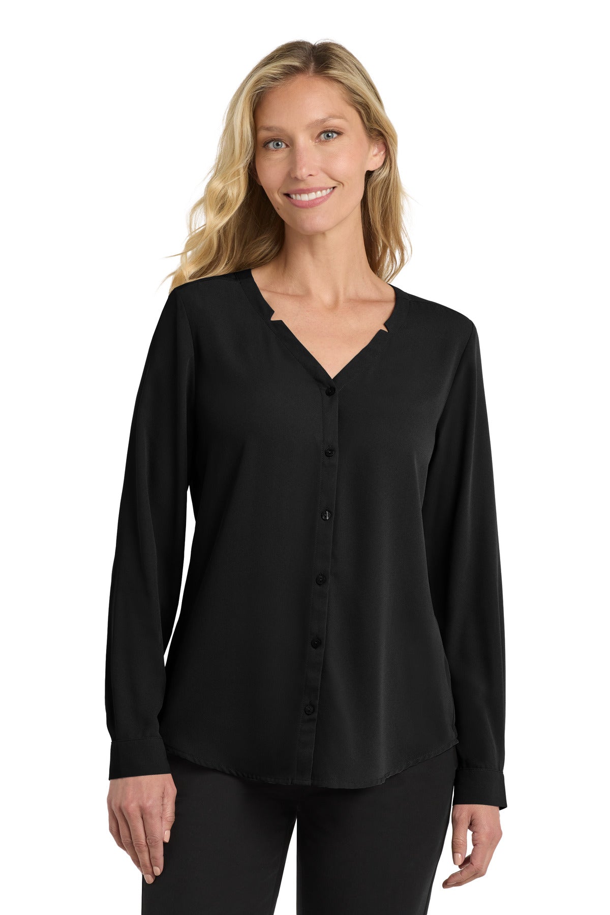 Port Authority ®  Women's Long Sleeve Button-Front Blouse. LW700 - Angelheart Embroidery and Screen Printing