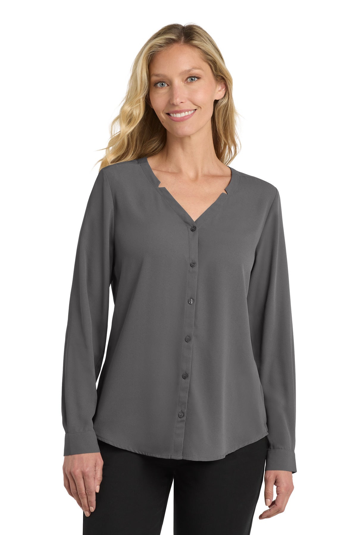 Port Authority ®  Women's Long Sleeve Button-Front Blouse. LW700 - Angelheart Embroidery and Screen Printing