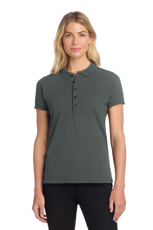 Front view of Mercer+Mettle women's heavyweight stretch pique polo in anchor grey, showcasing the fit and collar details.