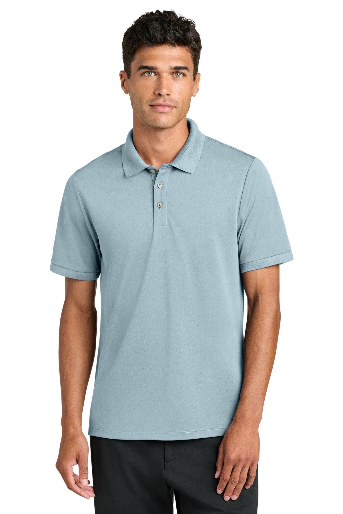 Mercer+Mettle Everyday Performance Polo in celestial blue, front view showing lightweight fabric and classic fit.