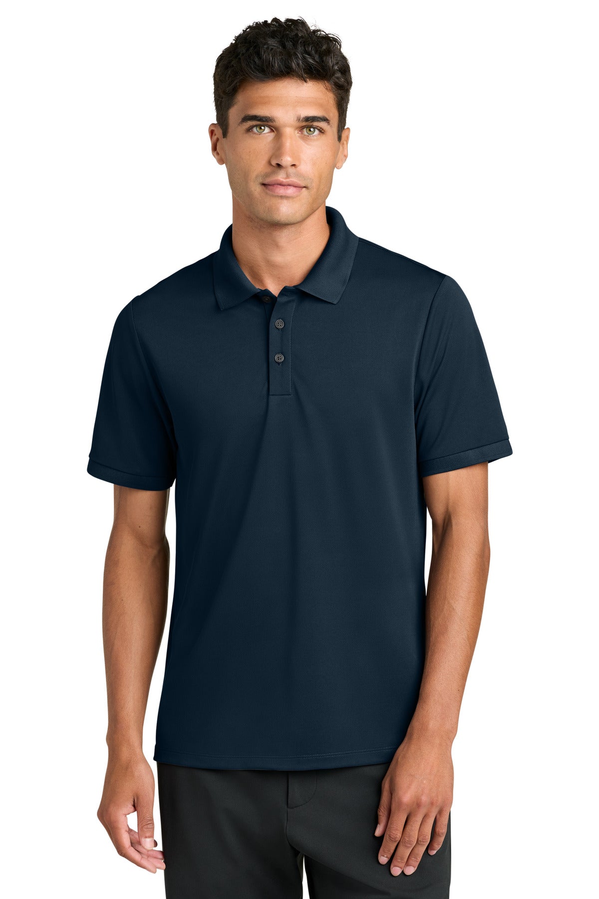 Men's Mercer+Mettle Everyday Performance Polo in navy, front view, showing lightweight fabric and classic fit.