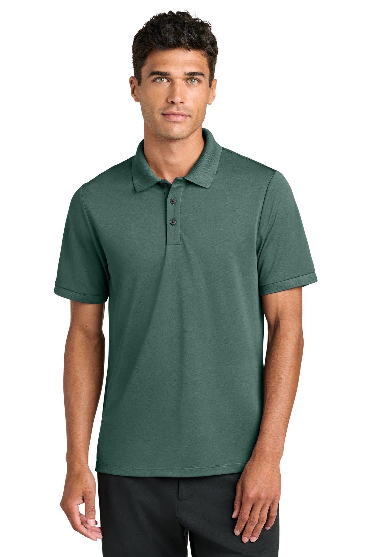 Mercer+Mettle Everyday Performance Polo MM1030 in silver pine, front view showing lightweight fabric and athletic fit.