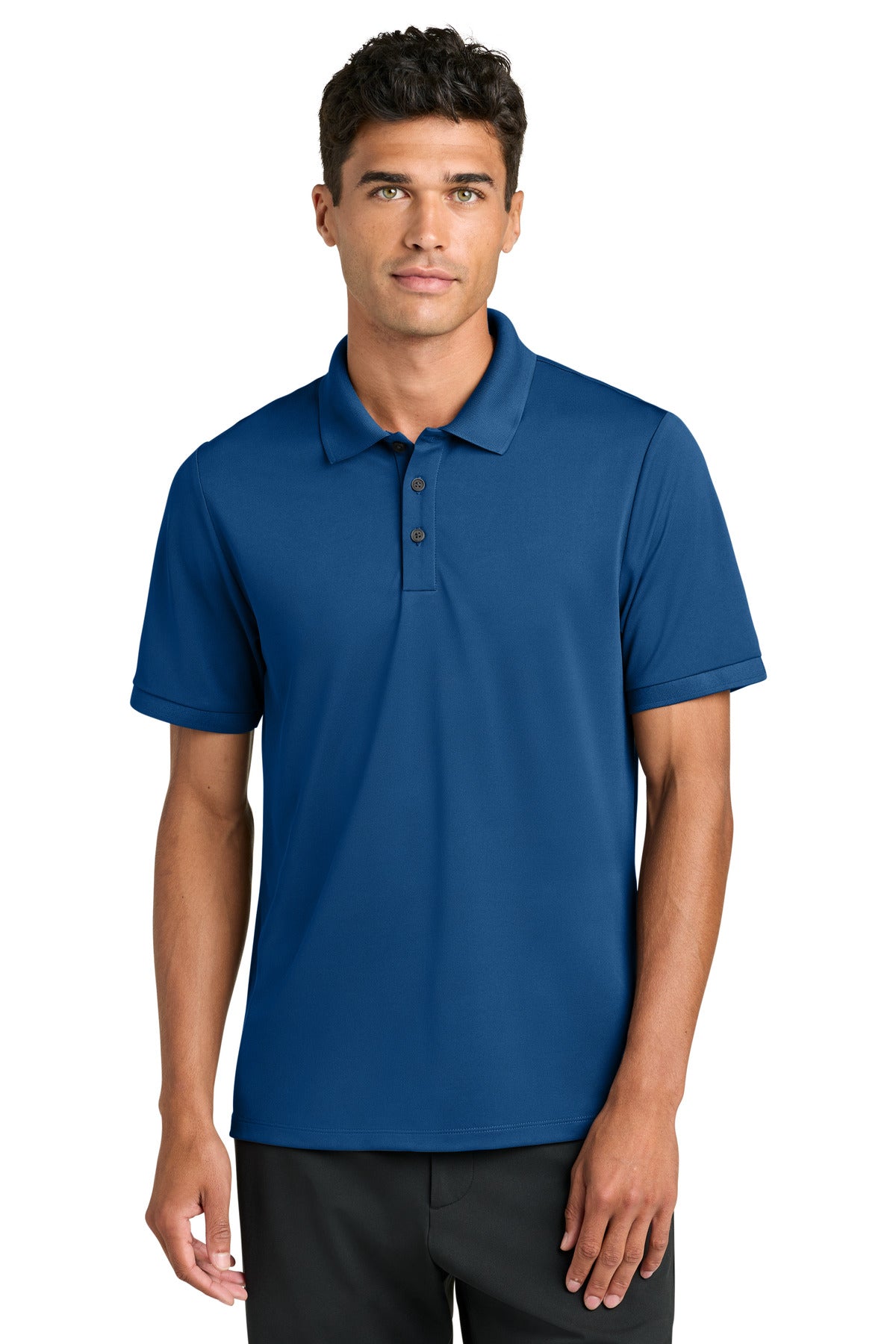 Mercer+Mettle Everyday Performance Polo in true blue, front view showing breathable fabric and classic fit.