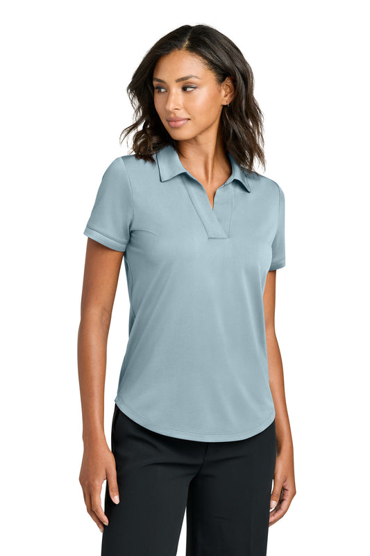 Mercer+Mettle women's celestial blue performance polo shirt, front view showing lightweight fabric and classic fit.