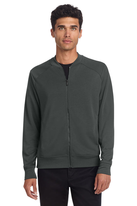 Mercer+Mettle Double-Knit Bomber MM3000 in anchor grey, front view showing classic collar and zip closure.