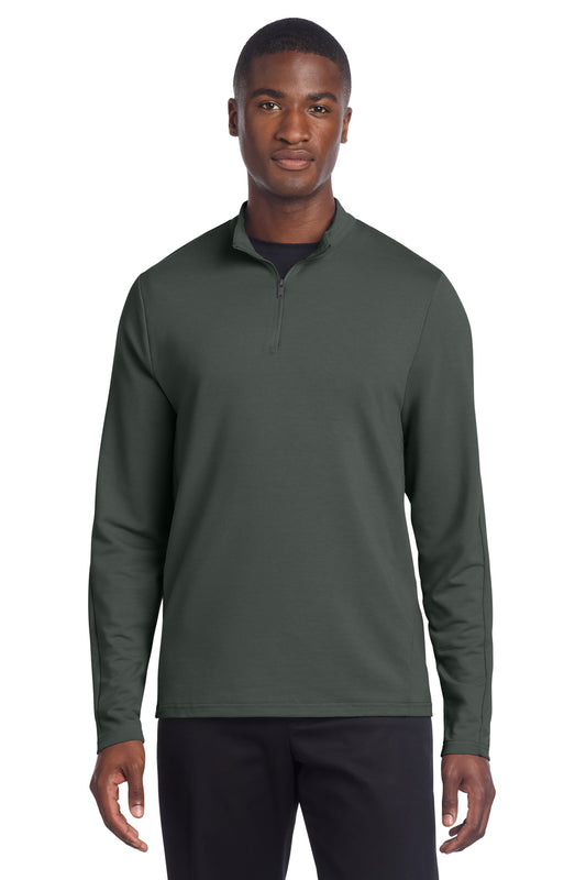 Mercer+Mettle Stretch 1/4-Zip Pullover in anchor grey, front view on model, showcasing its fitted athletic design and 1/4-zip collar.