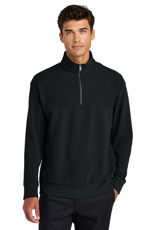 Mercer+Mettle Linear Texture 1/4-Zip MM3040 in deep black, front view of the men's athletic jacket with textured fabric.