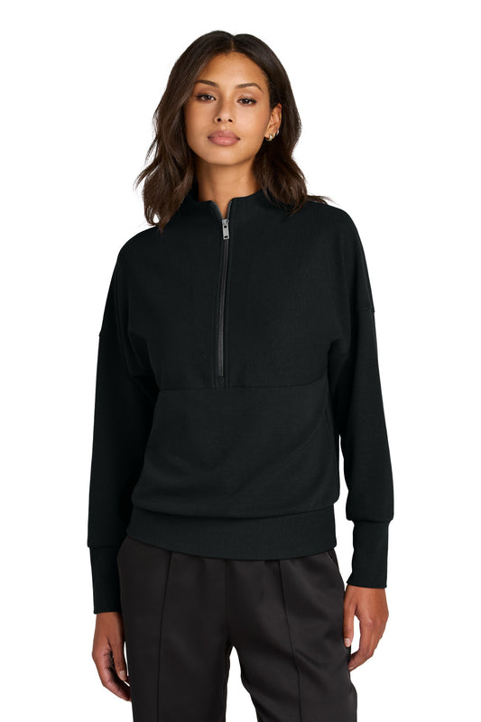 Mercer+Mettle women's Linear Texture 1/4-Zip top in deep black, front view showing textured fabric and zipper detail.