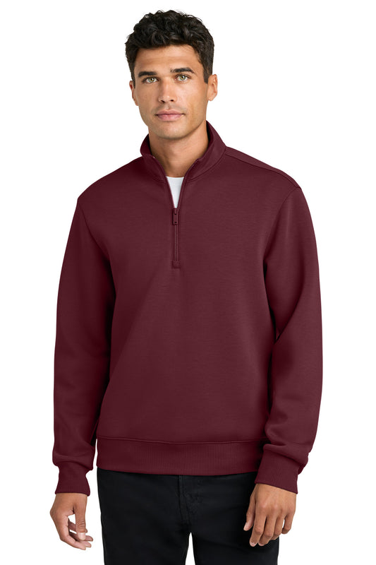 Front view of Mercer+Mettle Soft Spacer 1/4-Zip MM3100 in burgundy, showing the lightweight athletic jacket with a quarter zipper.