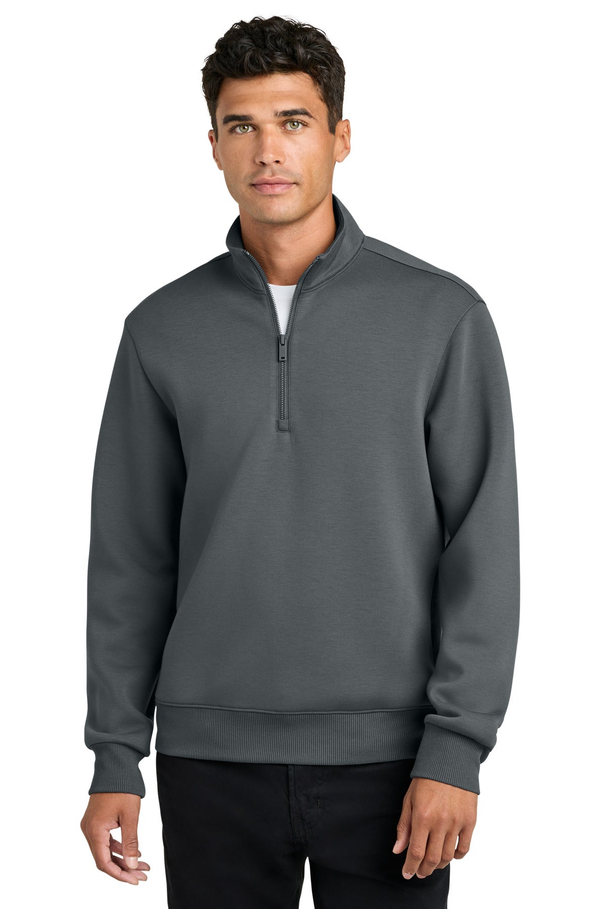 Mercer+Mettle Soft Spacer 1/4-Zip MM3100 in storm grey, front view of the men's athletic jacket showing zipper and collar.