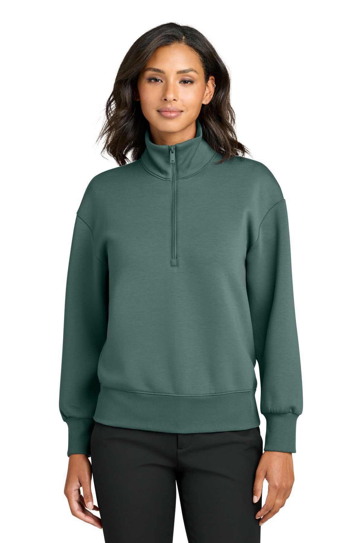 Mercer+Mettle women's Soft Spacer 1/4-Zip MM3101 in silver pine, front view showing lightweight, breathable fabric and stylish design.