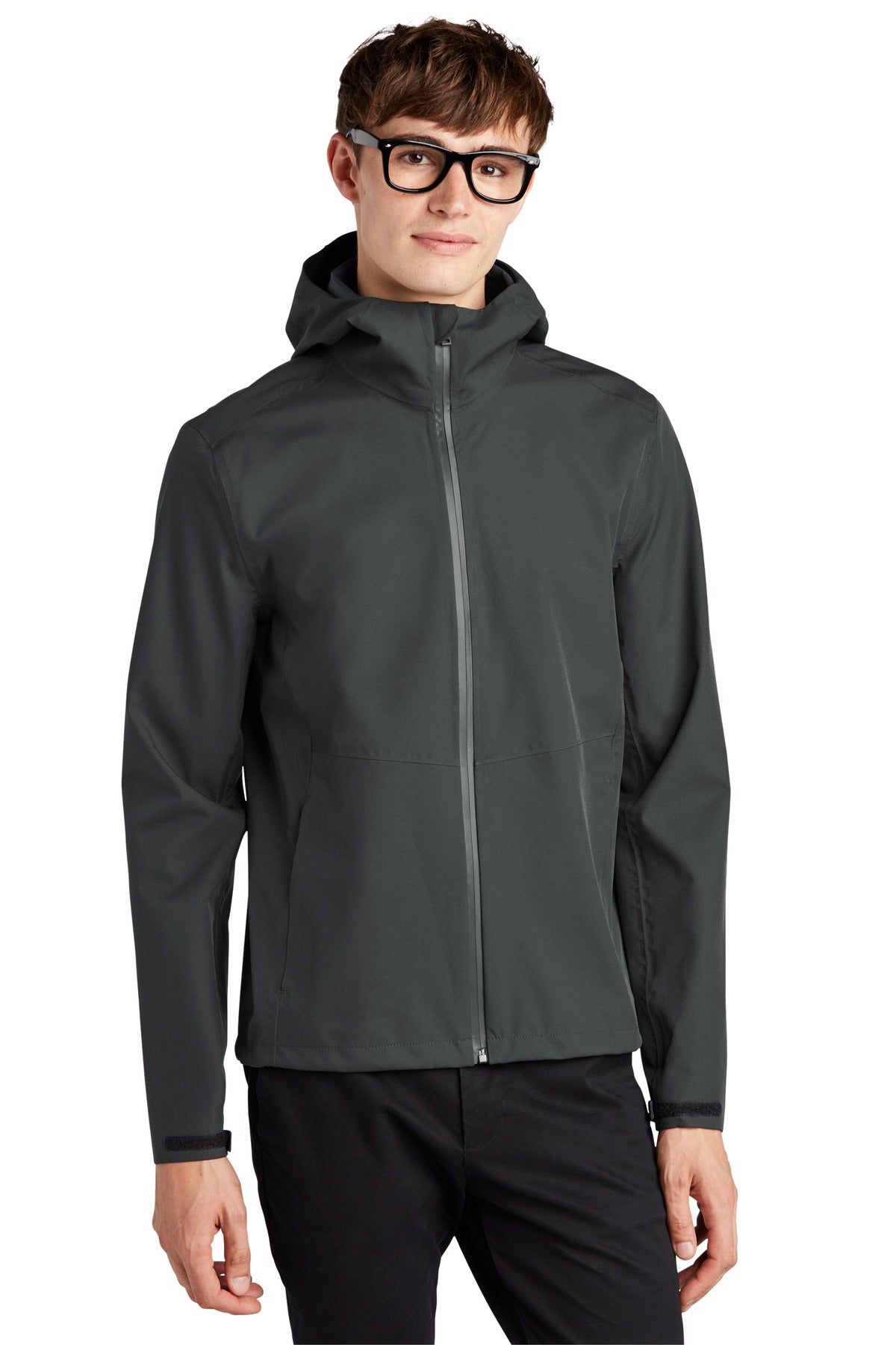 Mercer+Mettle Waterproof Rain Shell MM7000 in anchorgrey, front view showing lightweight, waterproof outdoor jacket.