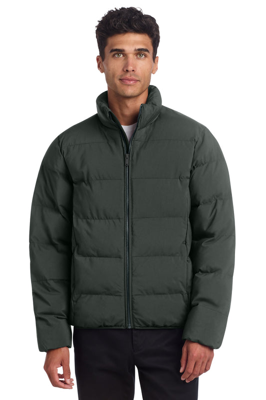 Mercer+Mettle Puffy Jacket MM7210 in anchor grey, front view on model, showcasing lightweight, insulated outerwear.