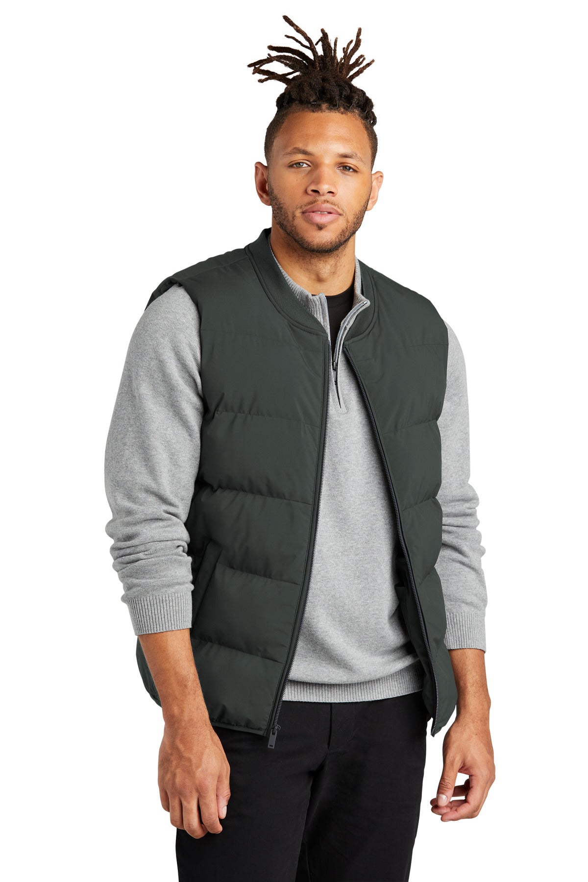 Mercer+Mettle Puffy Vest MM7214 in anchor grey, front view, lightweight, insulated outerwear for cold weather.