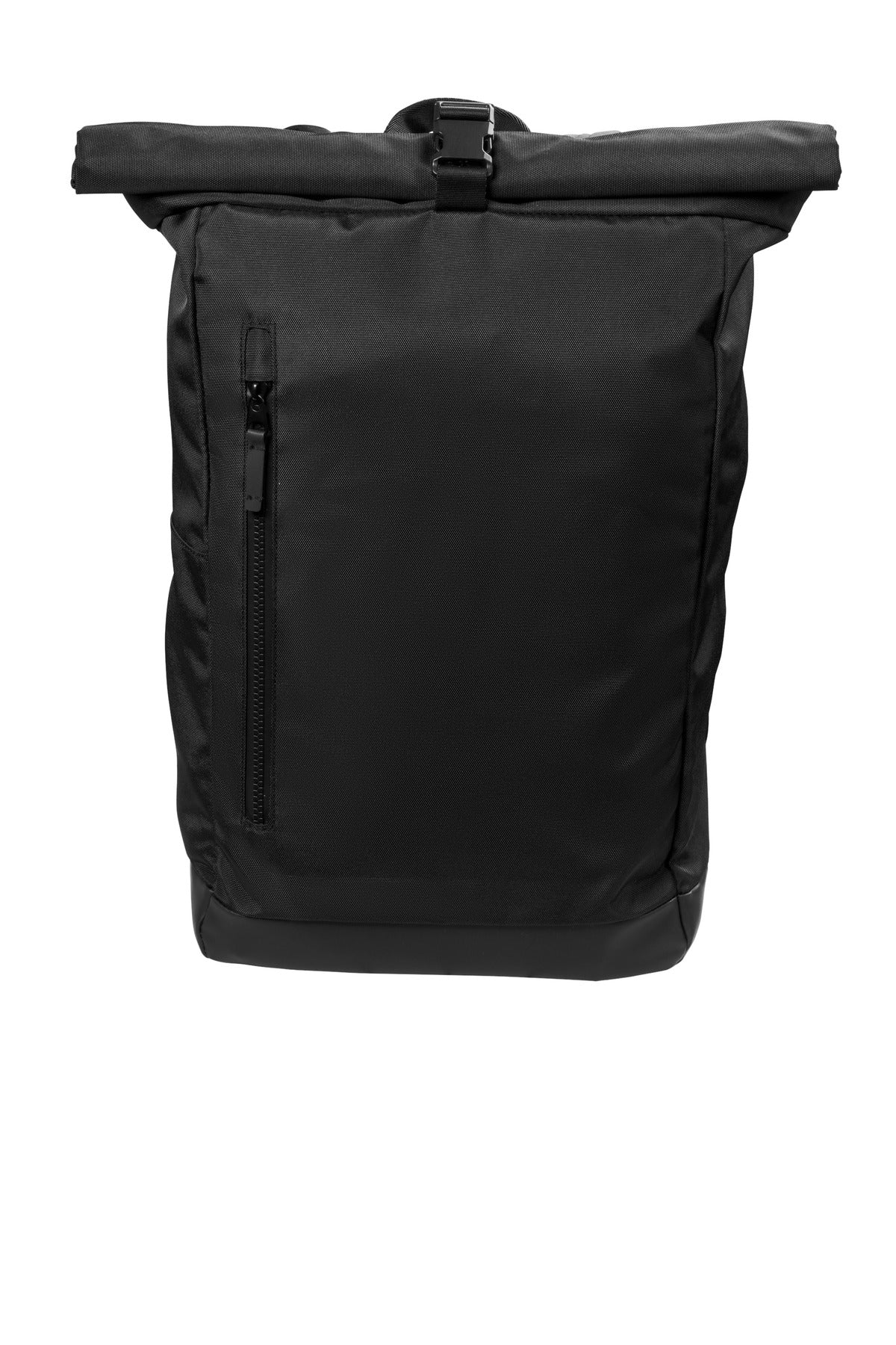 Mercer+Mettle Rucksack MMB201 in deep black, flat front view showing sleek, durable backpack with multiple compartments.