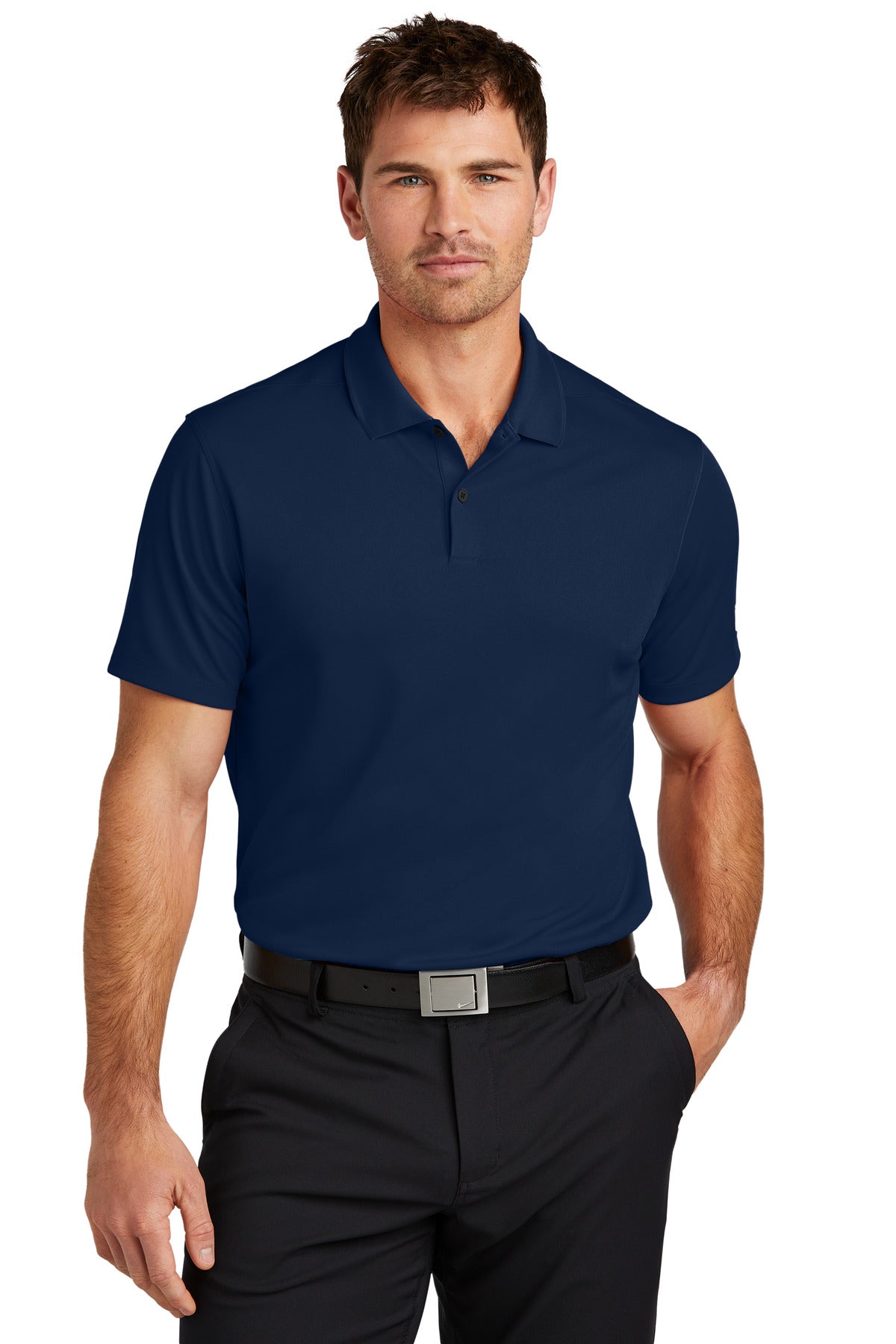 Nike Victory Solid Polo shirt in navy, front view featuring a classic collar and Nike logo, perfect for casual or athletic wear.