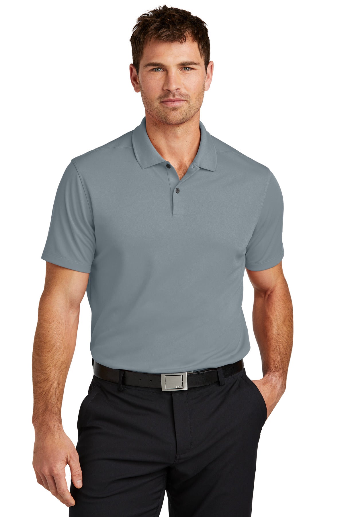 Nike Victory Solid Polo shirt in cool grey, front view showing classic fit and breathable fabric for athletic and casual wear.