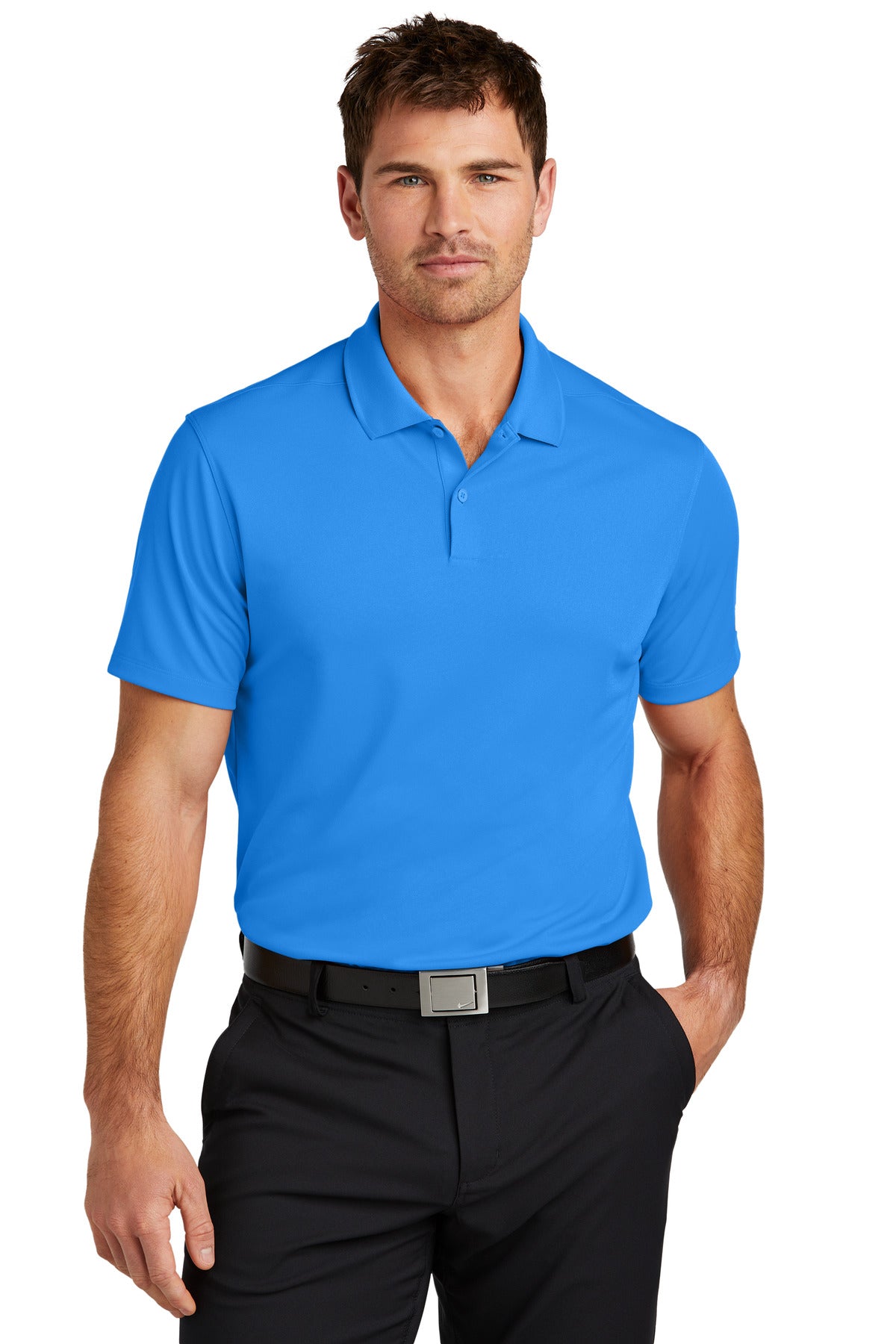 Nike Victory Solid Polo in light photo blue, front view showing classic collar and Nike logo on the chest.