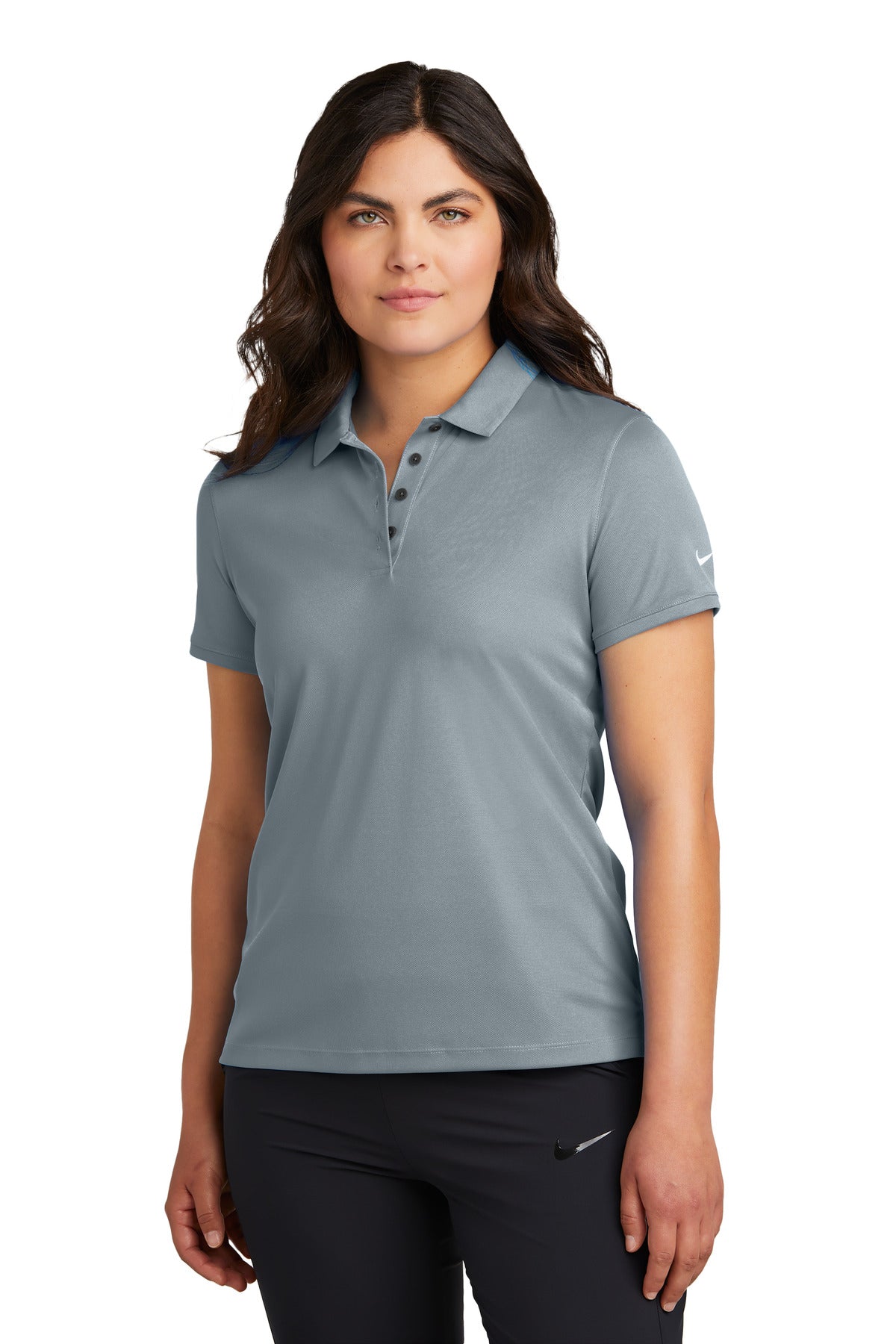 Nike Women's Victory Solid Polo in cool grey, front view showing classic fit and breathable fabric for athletic and casual wear.