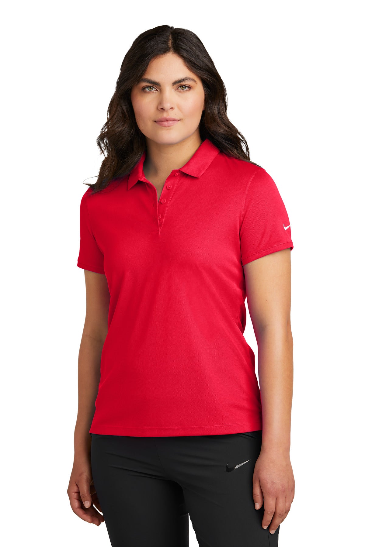 Nike Women's Victory Solid Polo in university red, front view showing classic collared design and Nike logo detail